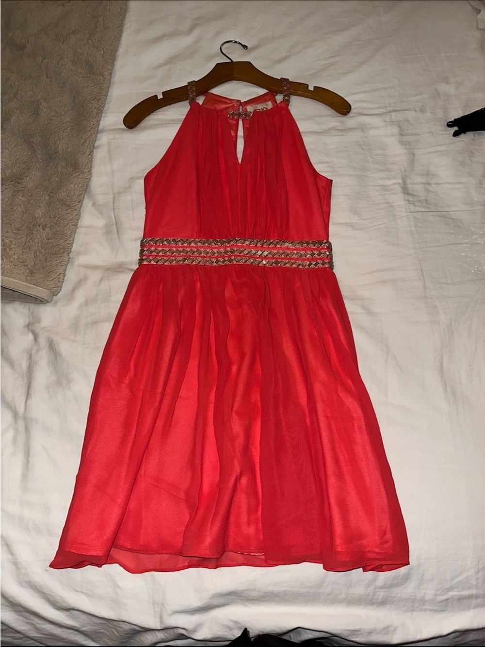 Gianni Bini Coral Halter Dress with Beaded Straps